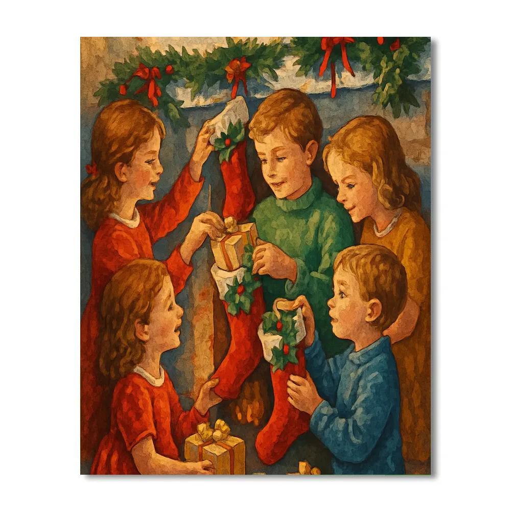 Joyful Stocking Stuffer Scene paint by numbers