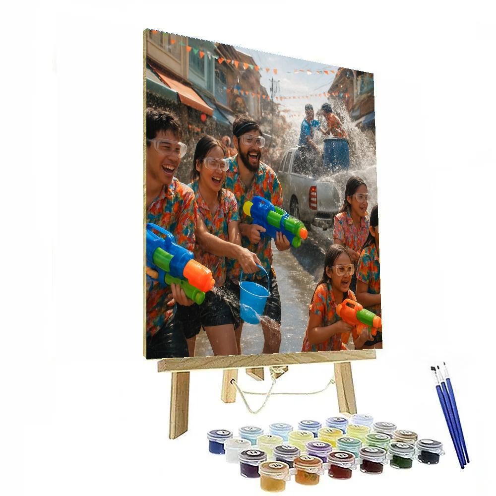 Songkran Water Festival Joyful Street Battle DIY paint by numbers