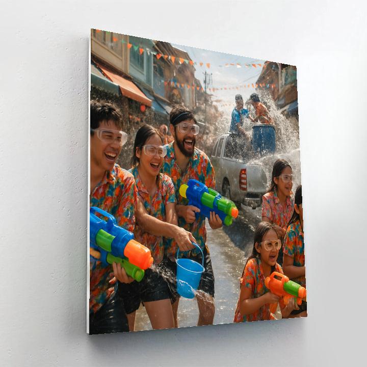 Songkran Water Festival Joyful Street Battle DIY paint by numbers