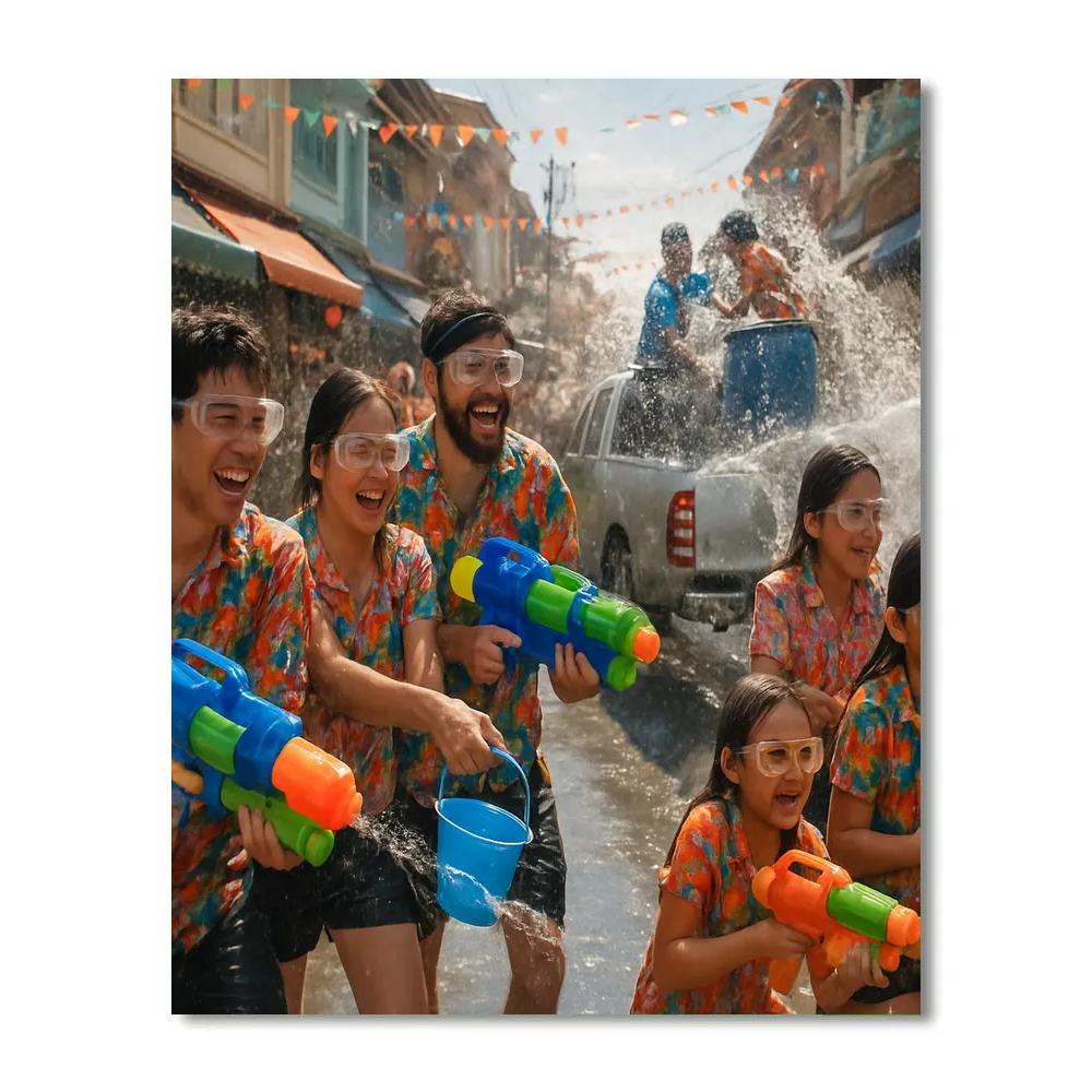 Songkran Water Festival Joyful Street Battle DIY paint by numbers