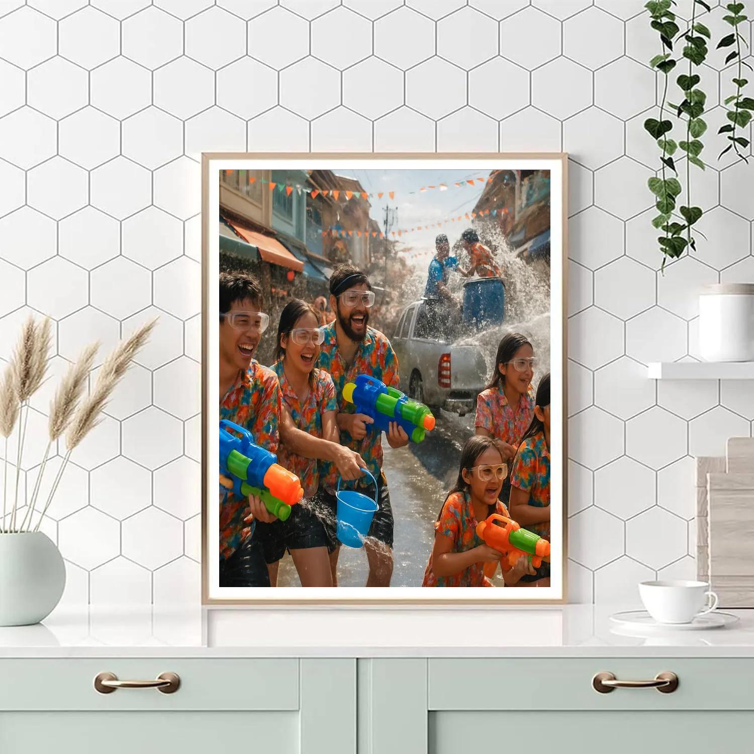 Songkran Water Festival Joyful Street Battle DIY paint by numbers