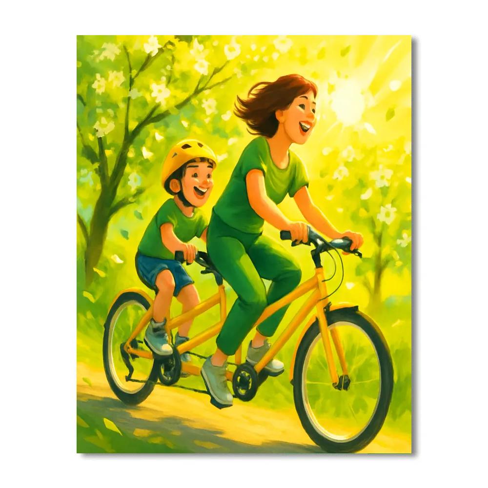 Bicycle Ride Through Sunlit Orchard With Mom DIY paint by numbers
