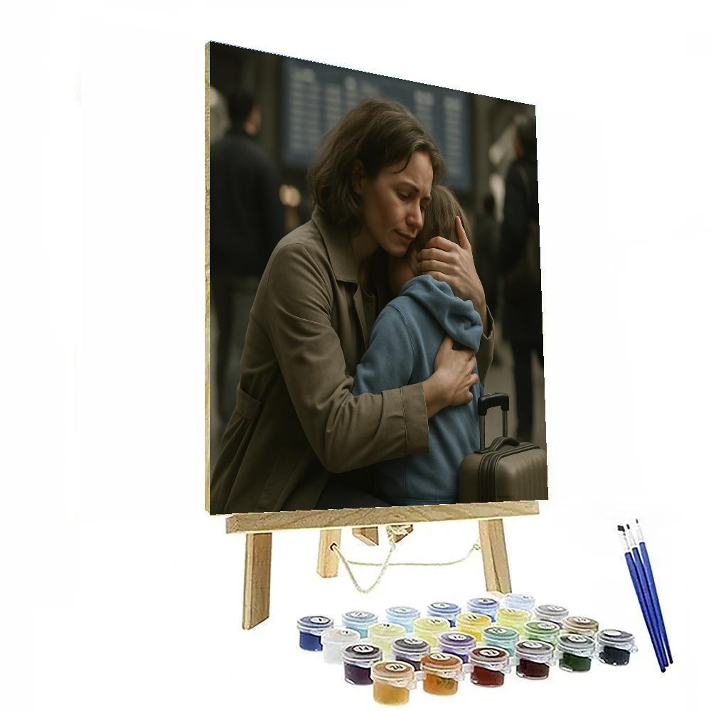 Airport Goodbye Hug Between Mother And Child Numbered painting kits