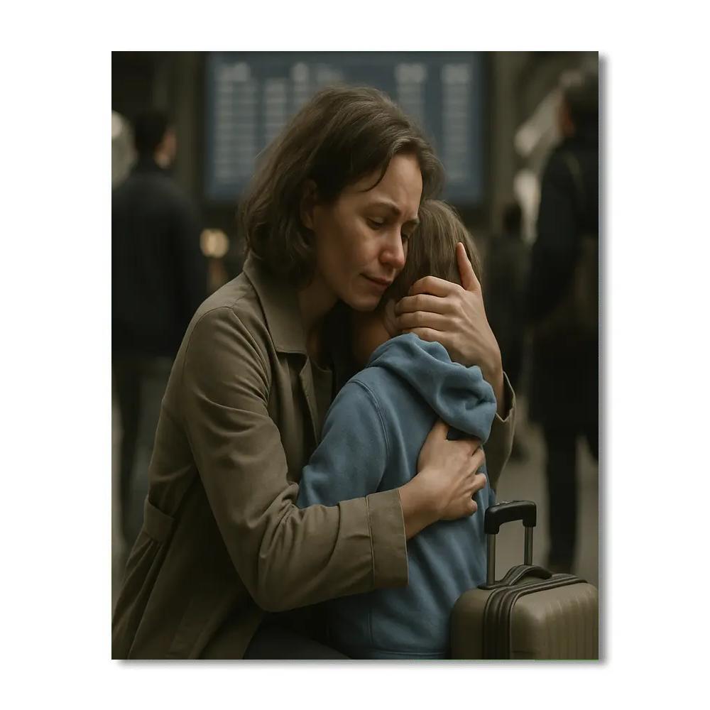 Airport Goodbye Hug Between Mother And Child Numbered painting kits