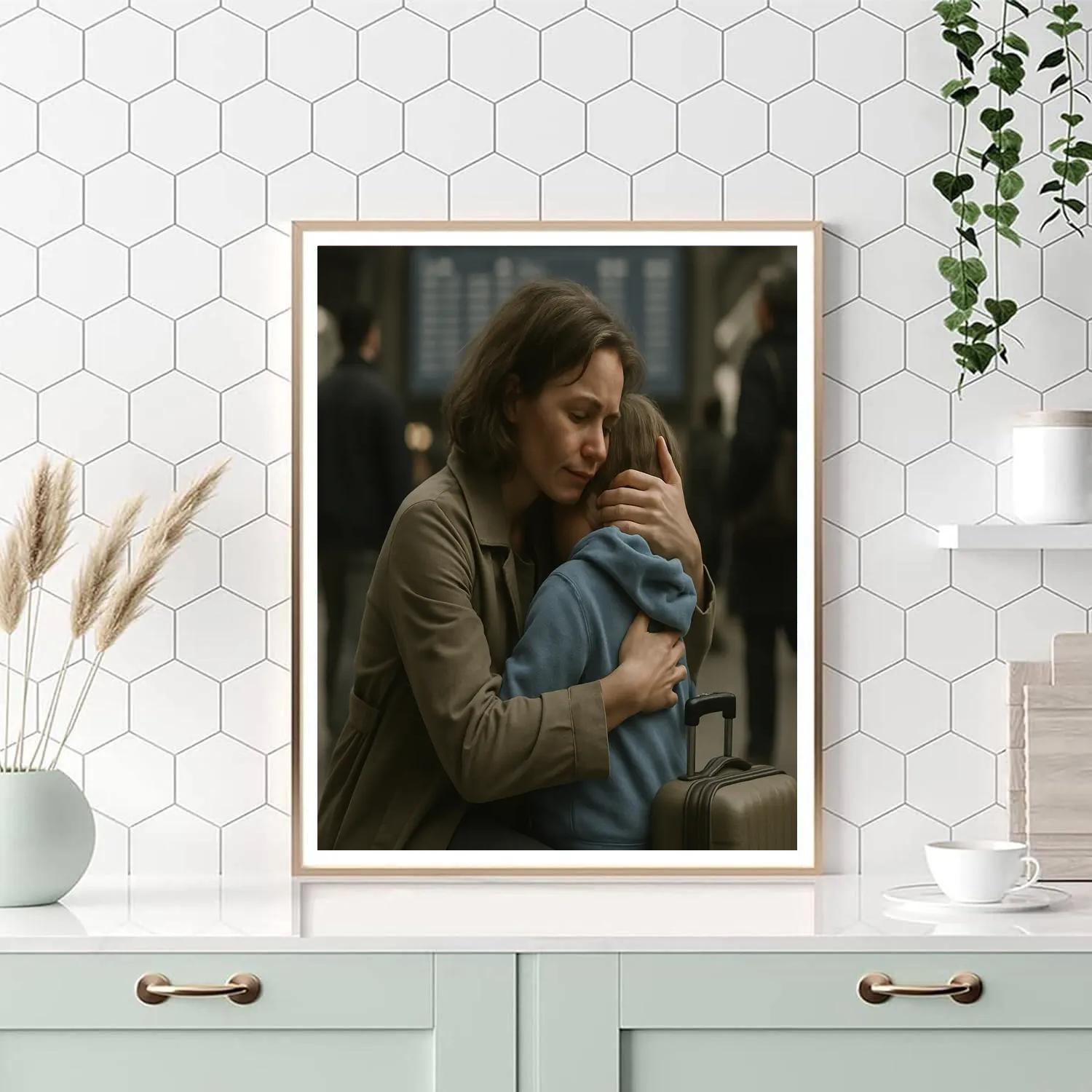 Airport Goodbye Hug Between Mother And Child Numbered painting kits