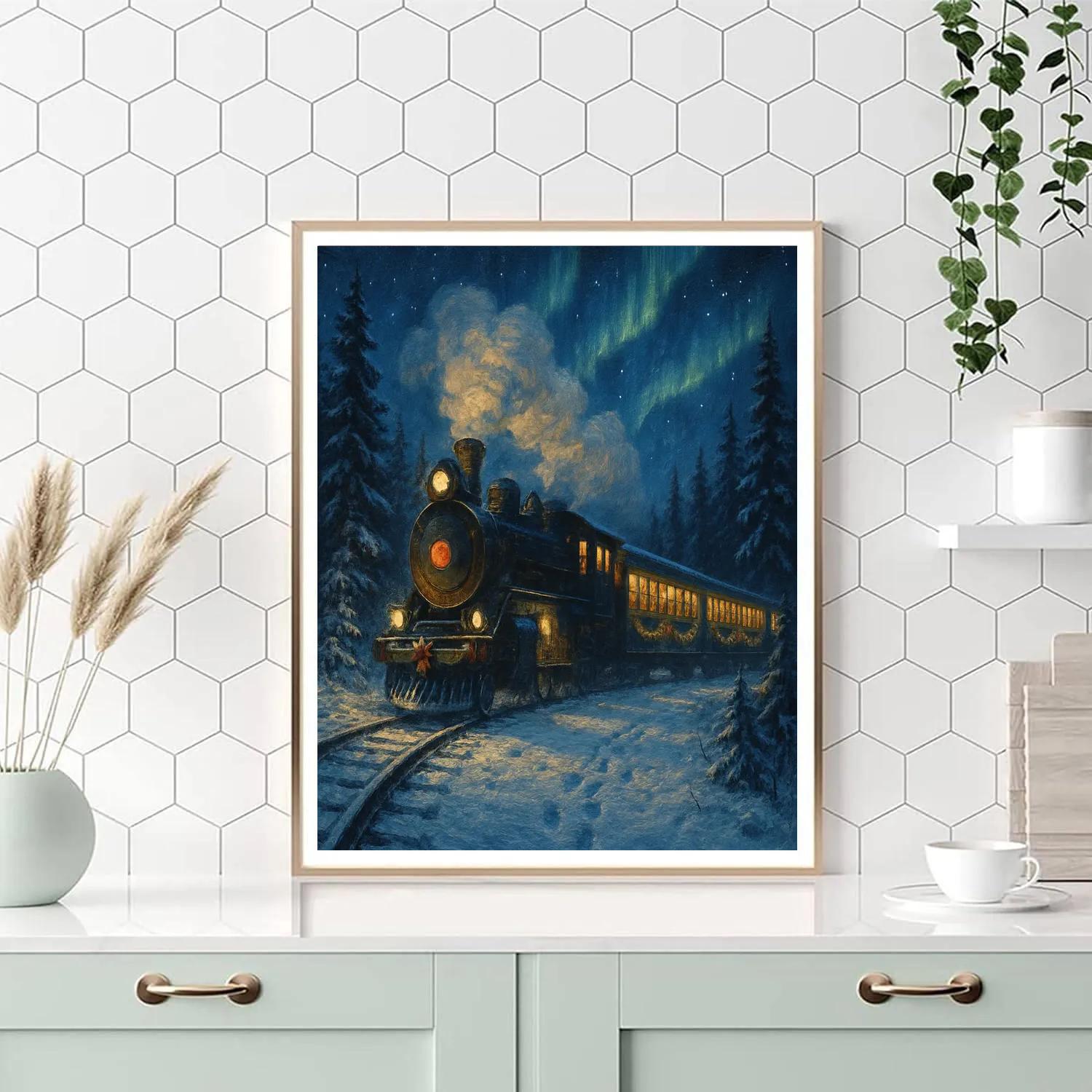 Midnight Polar Train Number painting