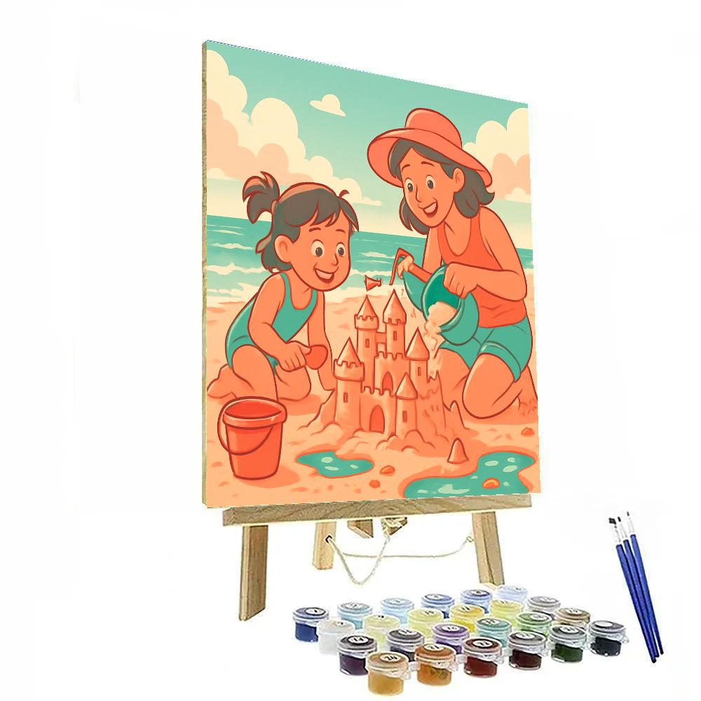 Seaside Sandcastle Building With Mom paint by numbers