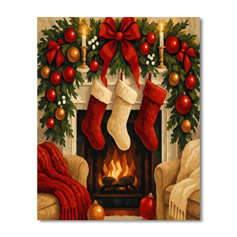 Ornament Adorned Fireplace DIY paint by numbers