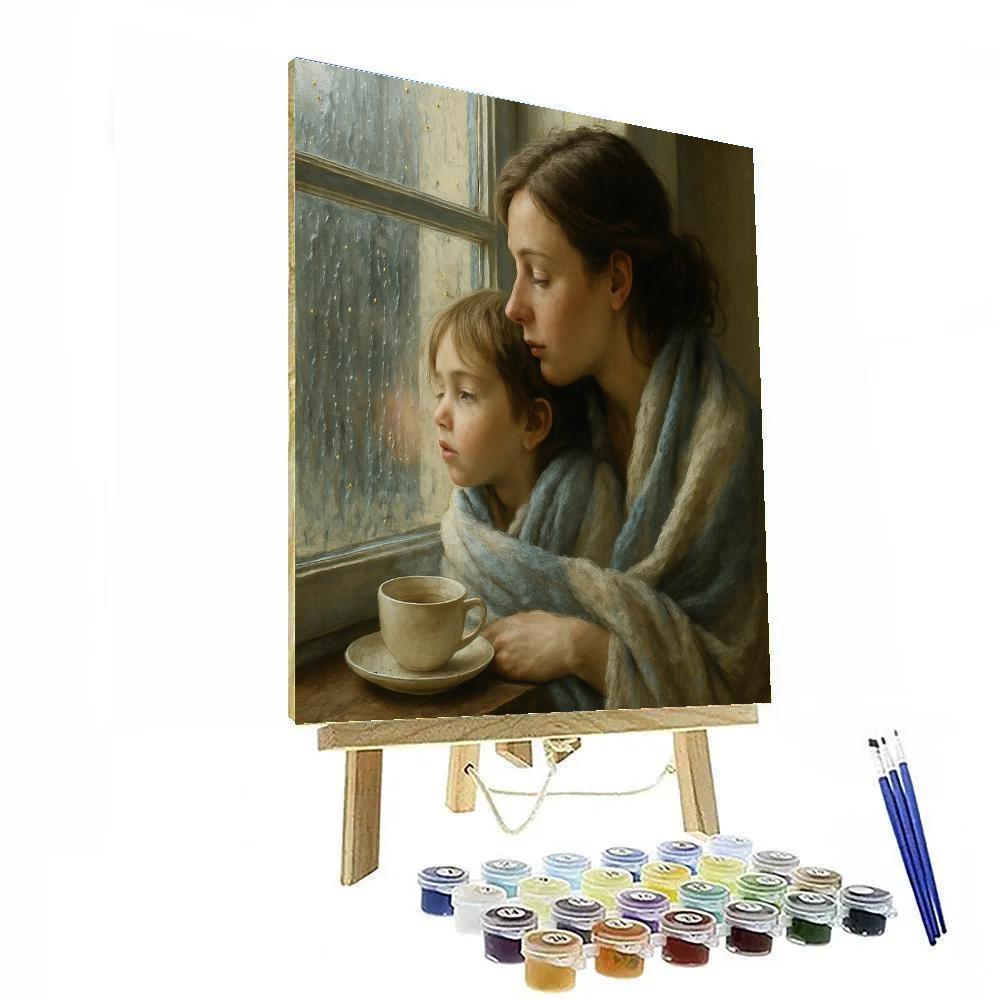 Morning Cuddle On Rainy Window With Mom painting number kit