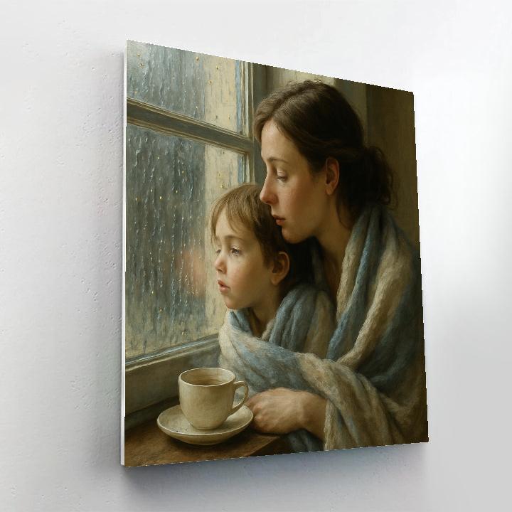 Morning Cuddle On Rainy Window With Mom painting number kit