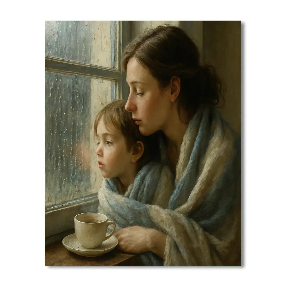 Morning Cuddle On Rainy Window With Mom painting number kit