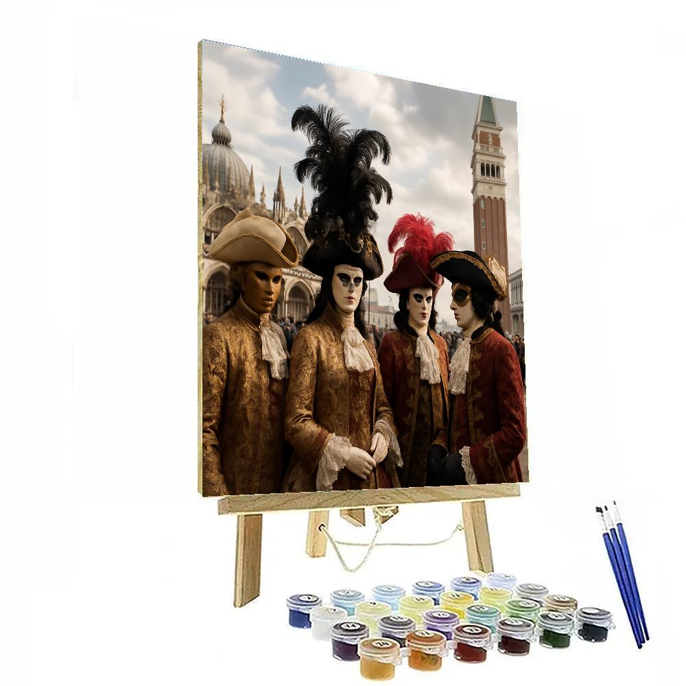 Venetian Carnival With Masked Costumes In Piazza Paint by numbers kits