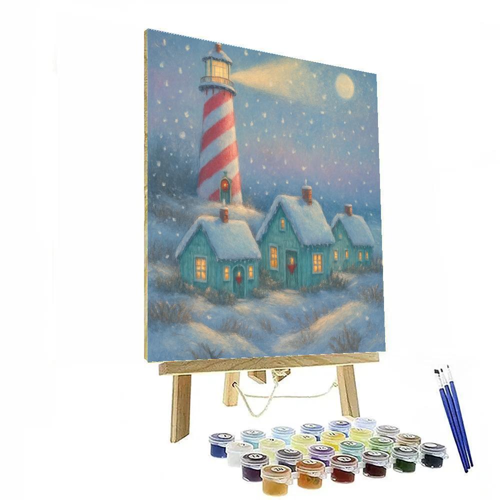 Peppermint Lighthouse Holiday painting number kit