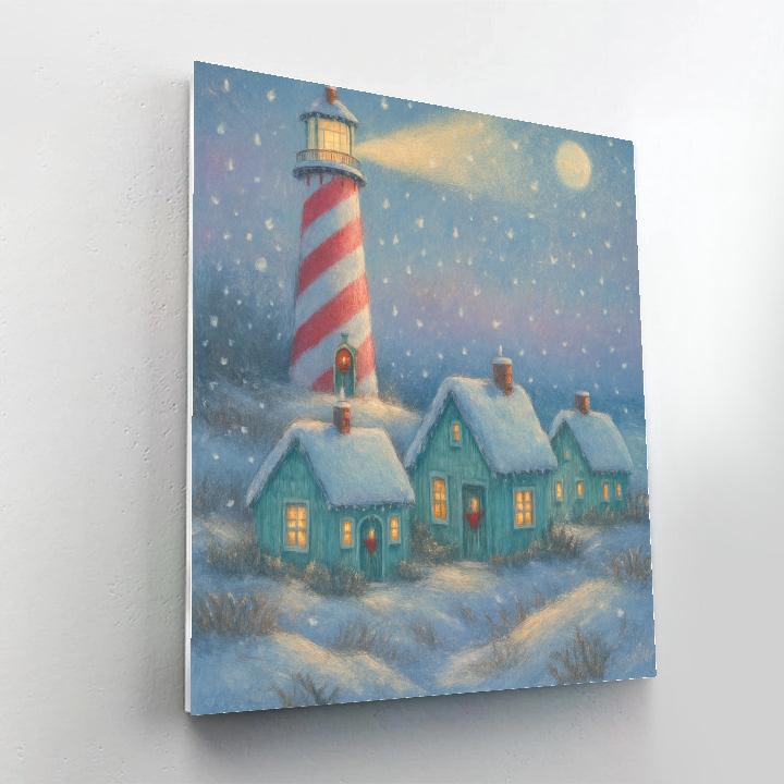 Peppermint Lighthouse Holiday painting number kit