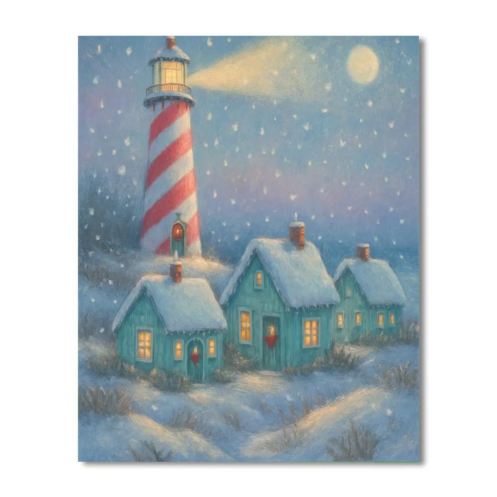 Peppermint Lighthouse Holiday painting number kit