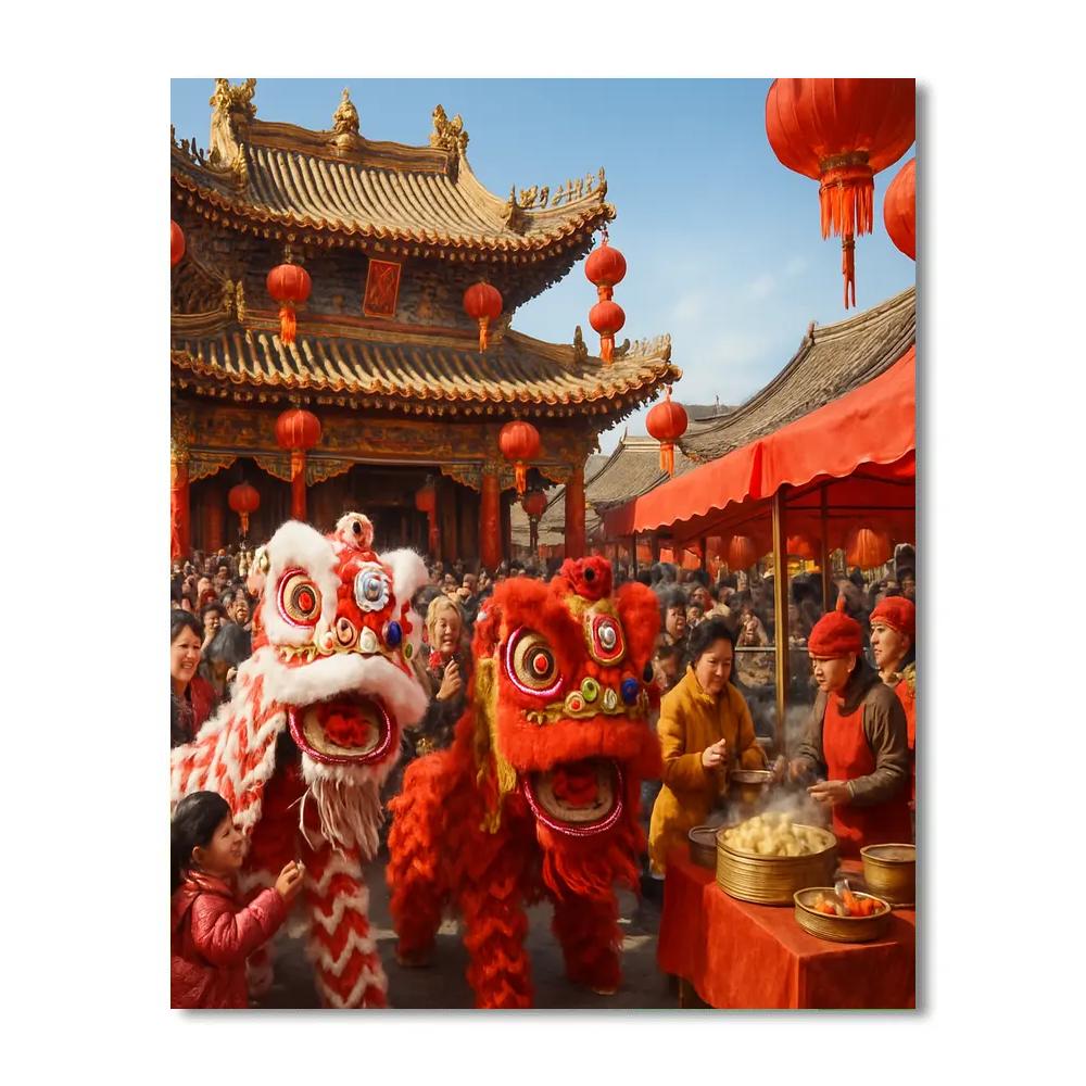 Chinese New Year Temple Fair With Traditional Performers paint by number
