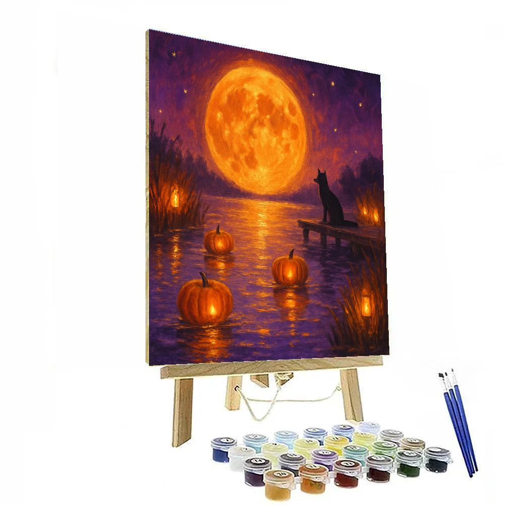Harvest Moon Over Lantern Lake Number painting