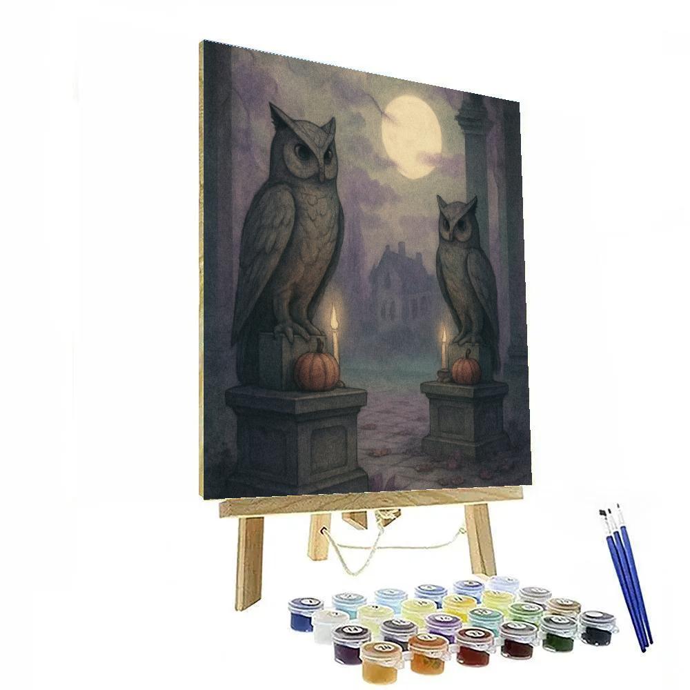 The Quiet Watch Of Stone Owls painting number kit