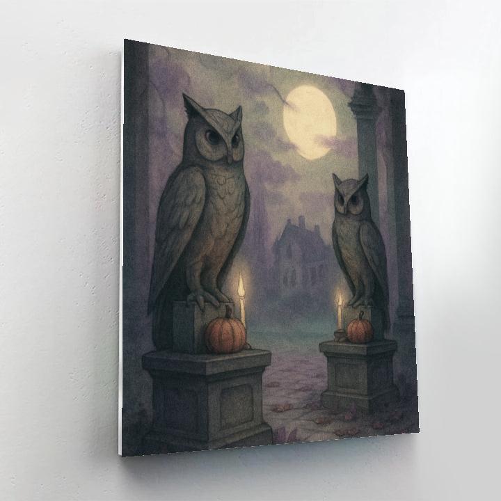 The Quiet Watch Of Stone Owls painting number kit