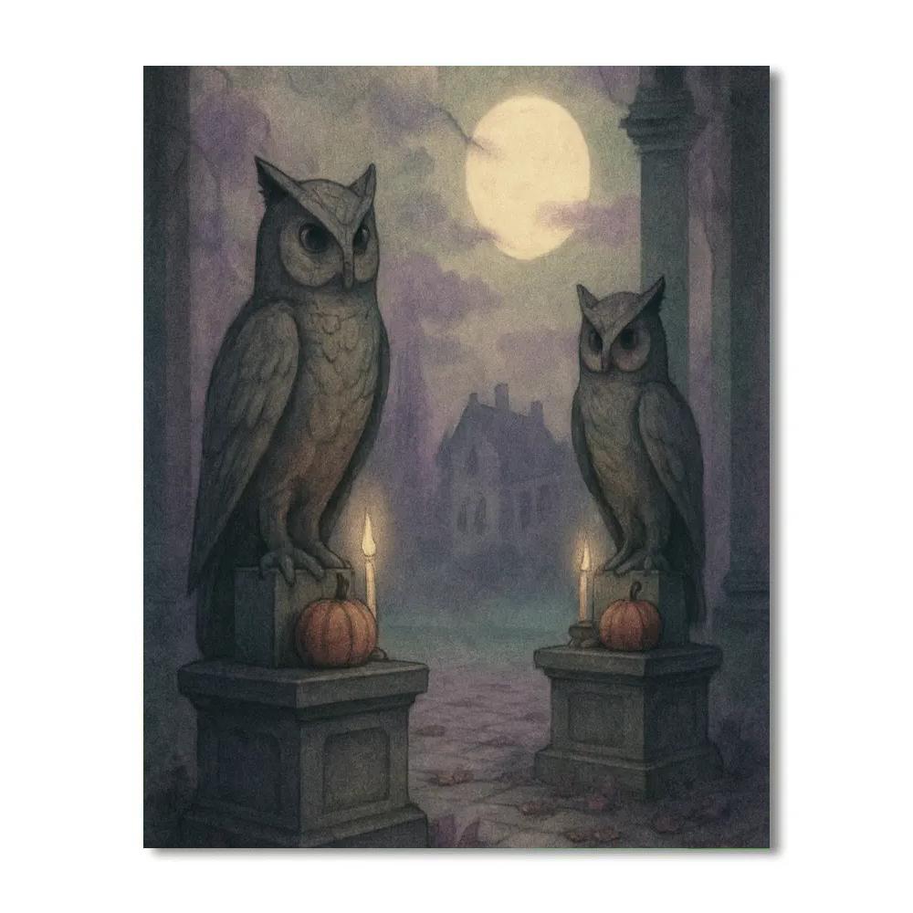The Quiet Watch Of Stone Owls painting number kit