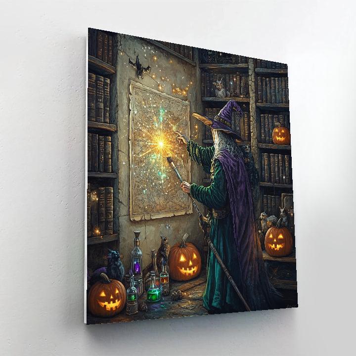Witchs Library Travel Map Spooky Edition paint by number