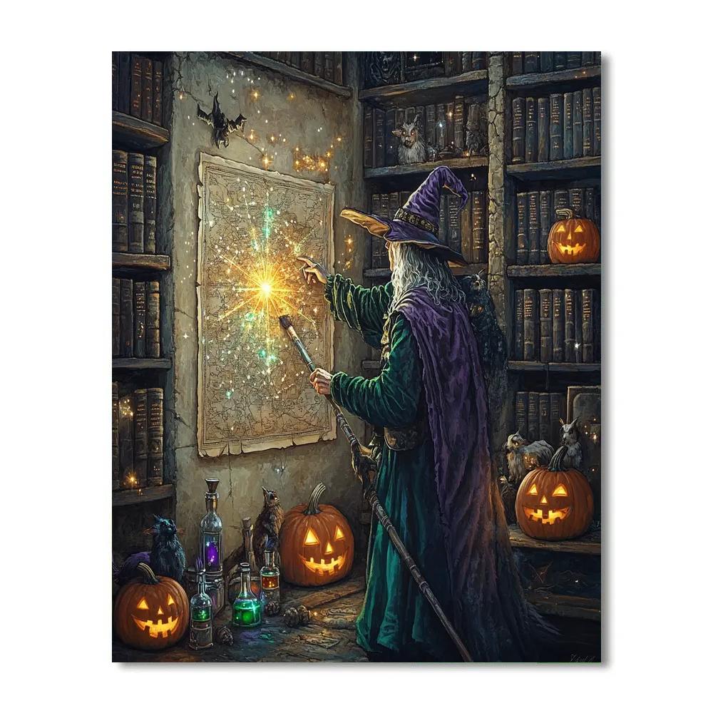 Witchs Library Travel Map Spooky Edition paint by number