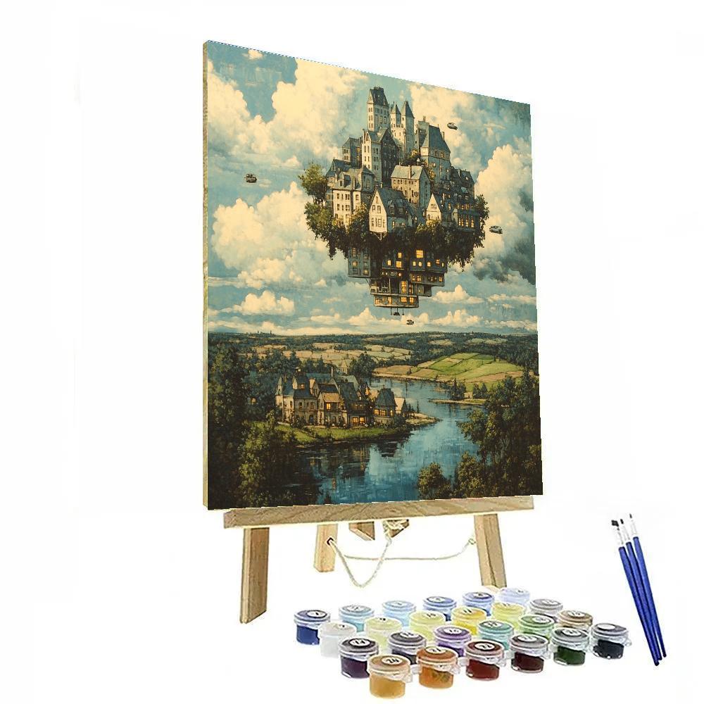 Rene Magritte Inspired Floating City DIY paint by numbers