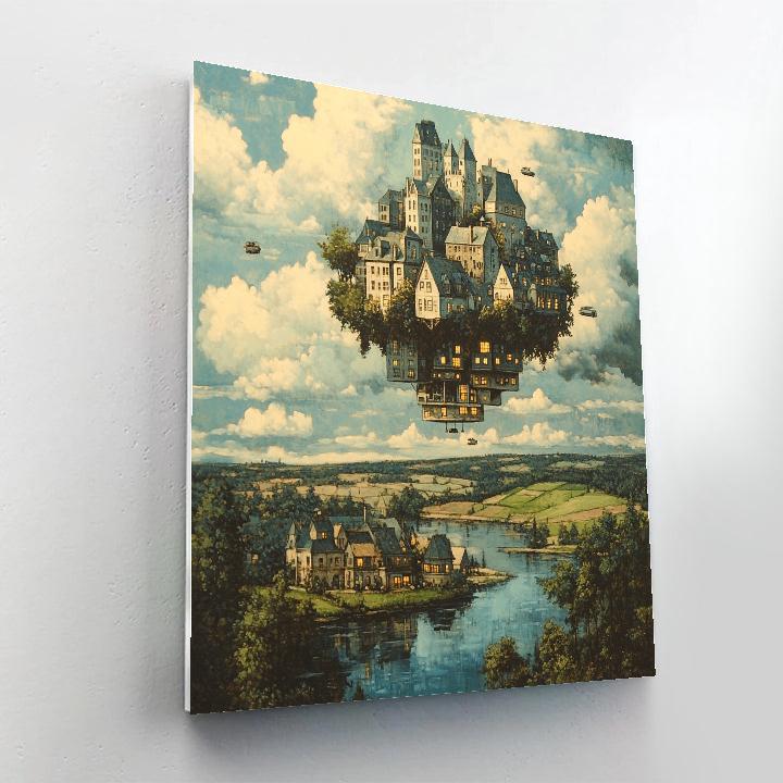 Rene Magritte Inspired Floating City DIY paint by numbers