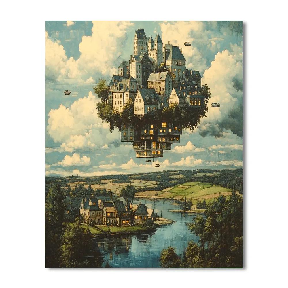 Rene Magritte Inspired Floating City DIY paint by numbers