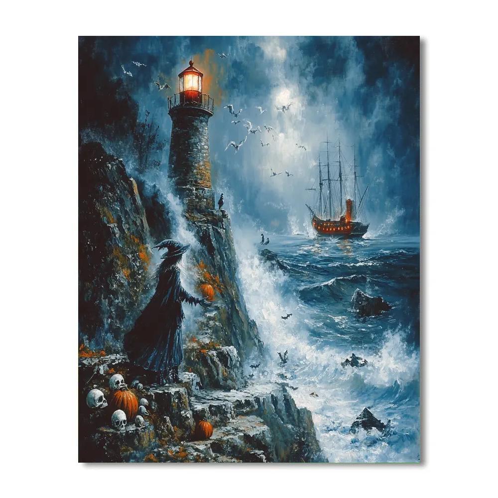 Haunted Lighthouse Witch Arrival paint by numbers
