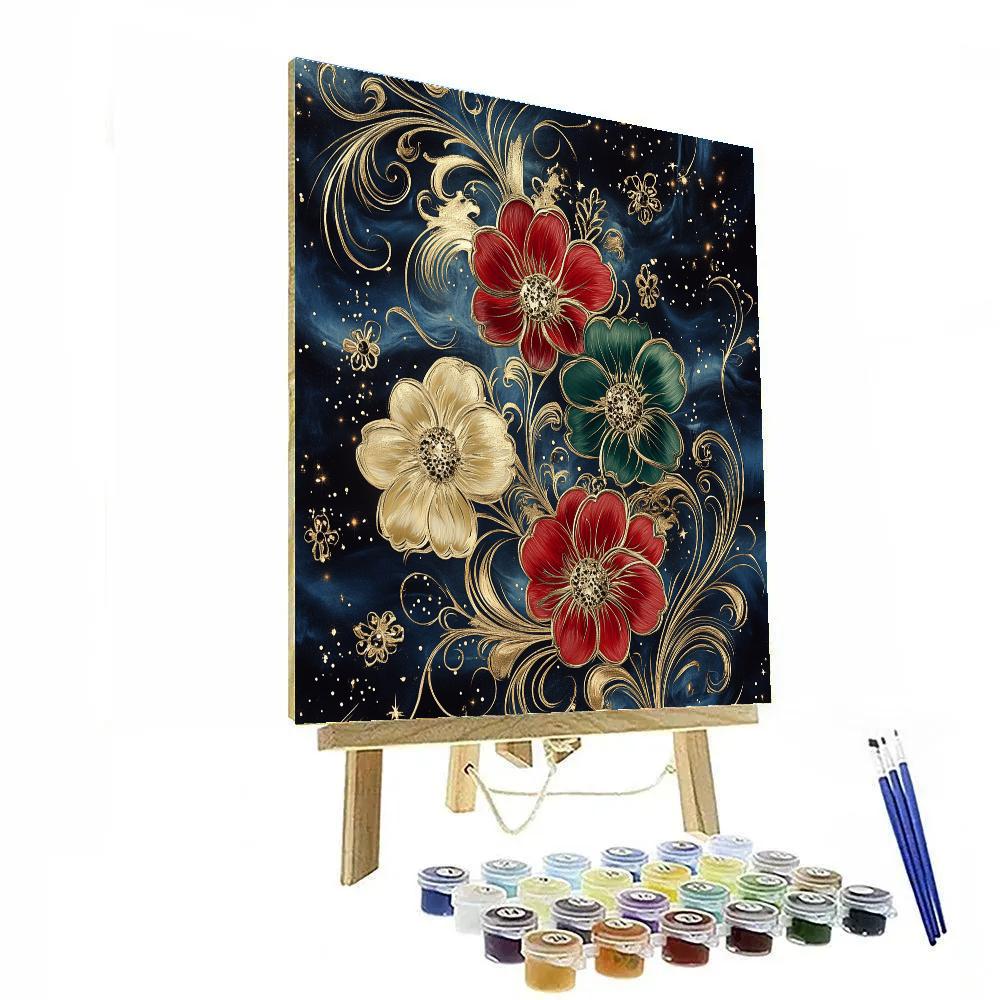 Gustav Klimt Inspired Cosmic Floral Symphony paint by color