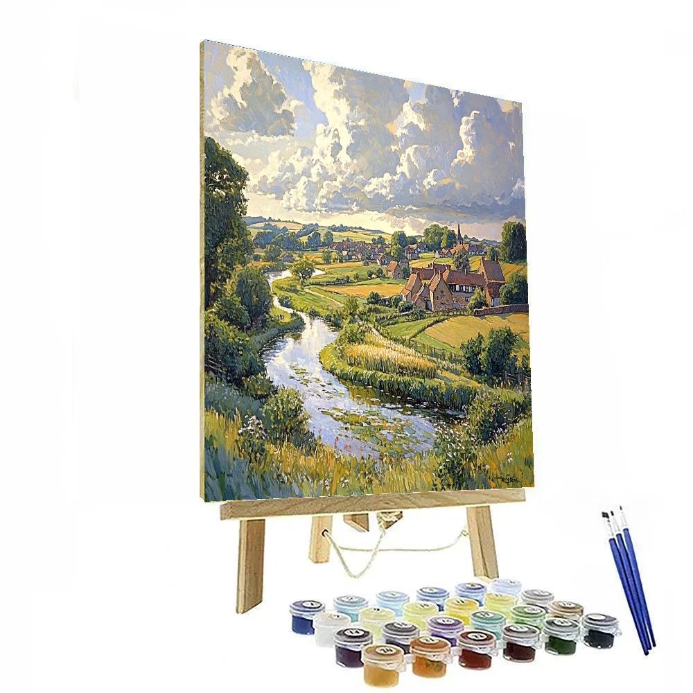 John Constable Inspired Village Afterglow paint by number