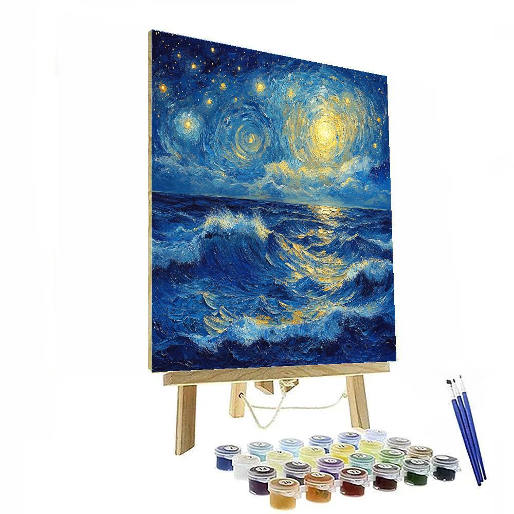Van Gogh Inspired Starry Ocean Landscape paint by numbers