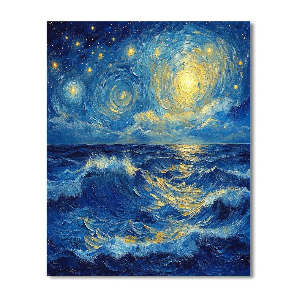 Van Gogh Inspired Starry Ocean Landscape paint by numbers