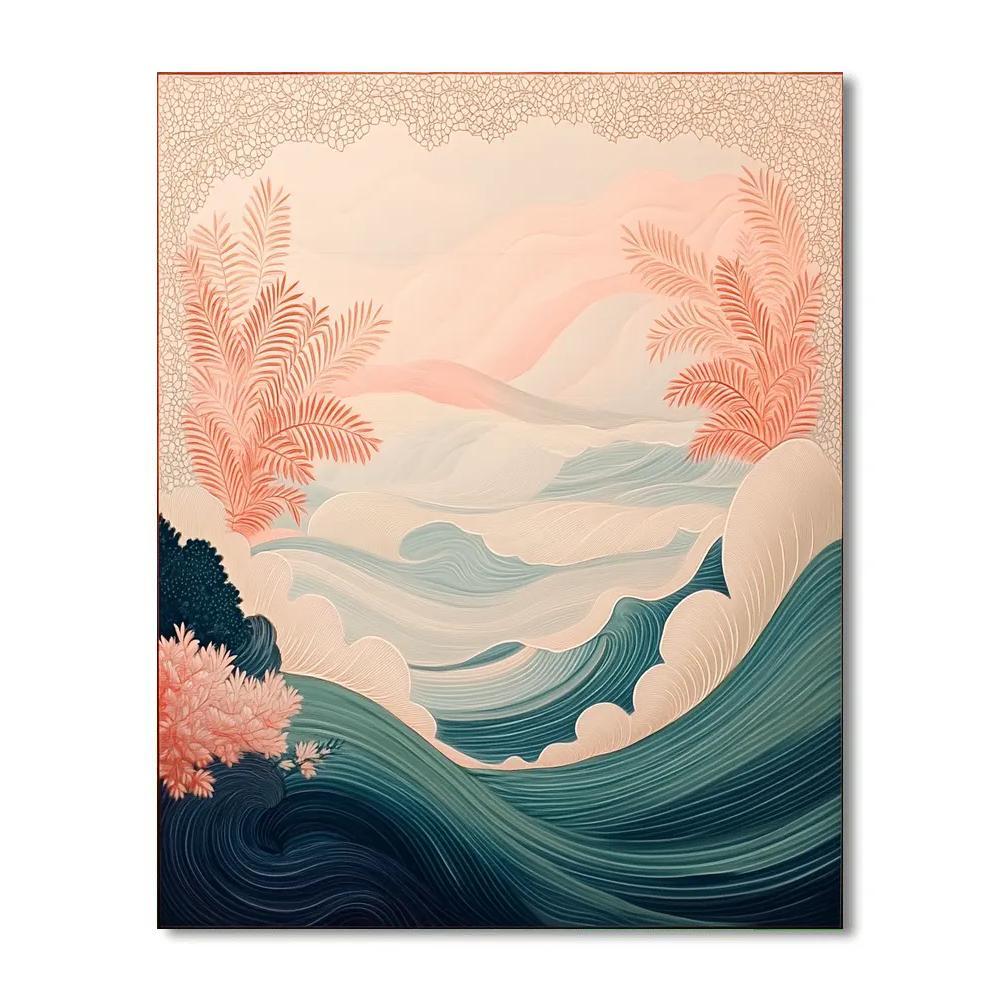 Alphonse Mucha Inspired Opaline Botanical Wave paint by numbers