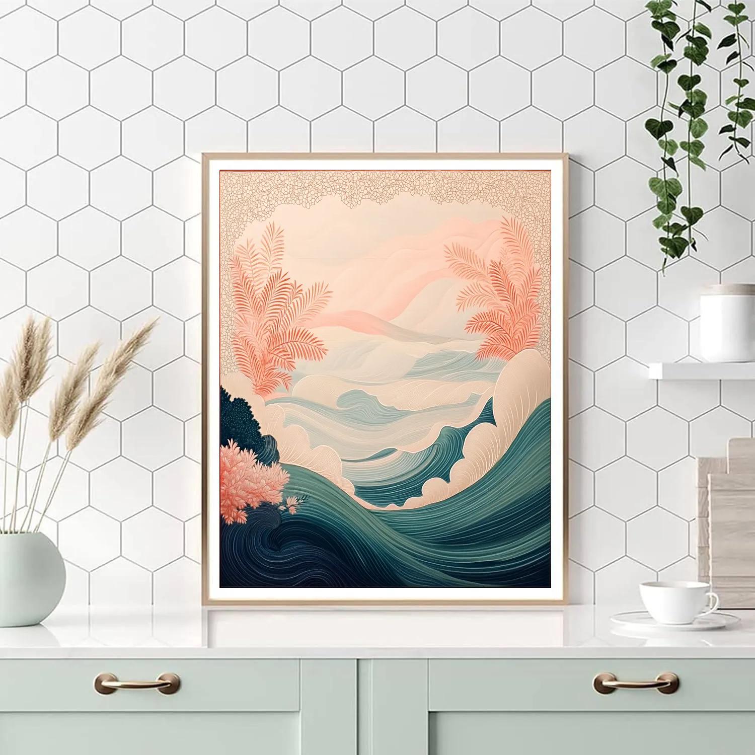 Alphonse Mucha Inspired Opaline Botanical Wave paint by numbers