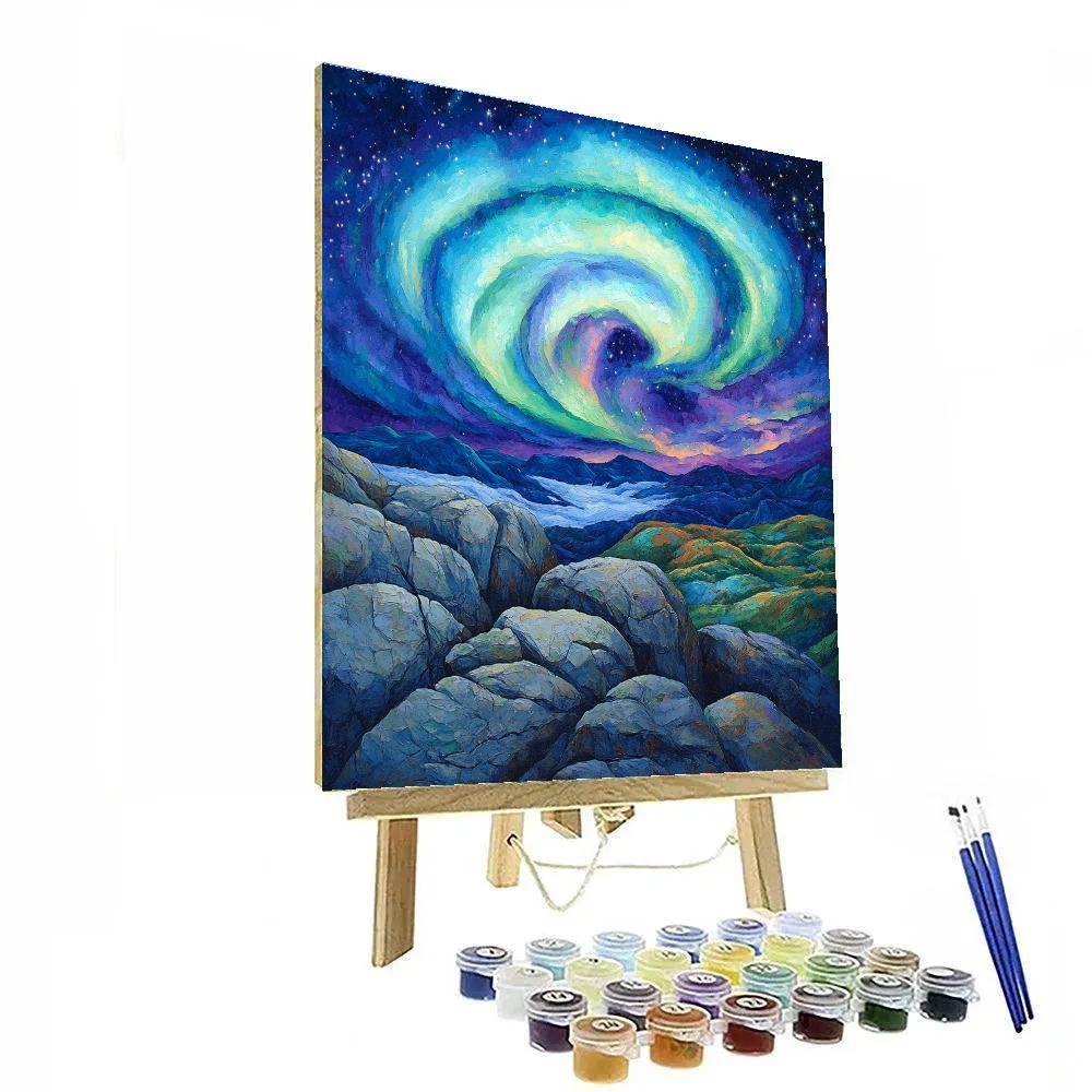 A.Y. Jackson Inspired Northern Lights Over Rocky Wilderness Numbered painting kits