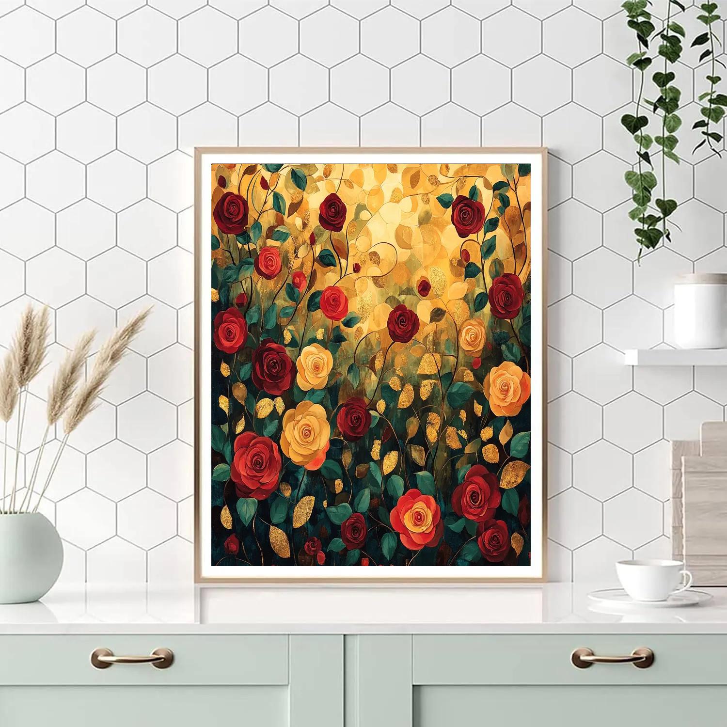 Gustav Klimt Inspired Golden Garden Of Roses Paint by numbers kits