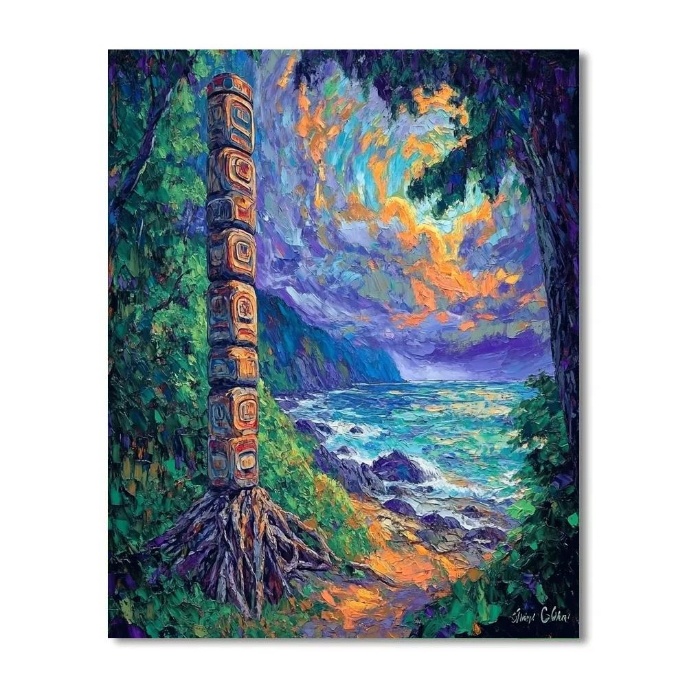 Emily Carr Inspired Coastal Totem Pole Serenity Number painting