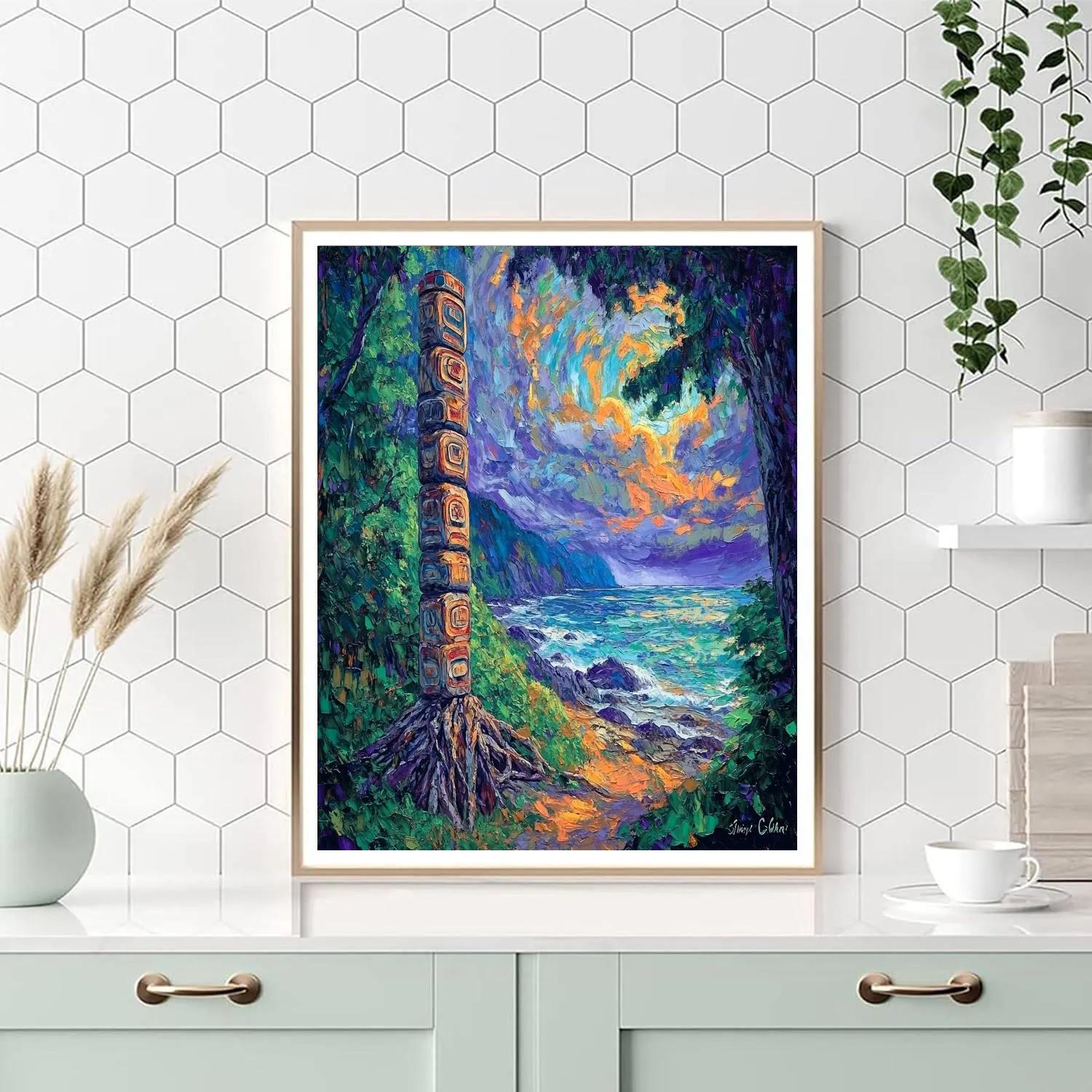 Emily Carr Inspired Coastal Totem Pole Serenity Number painting