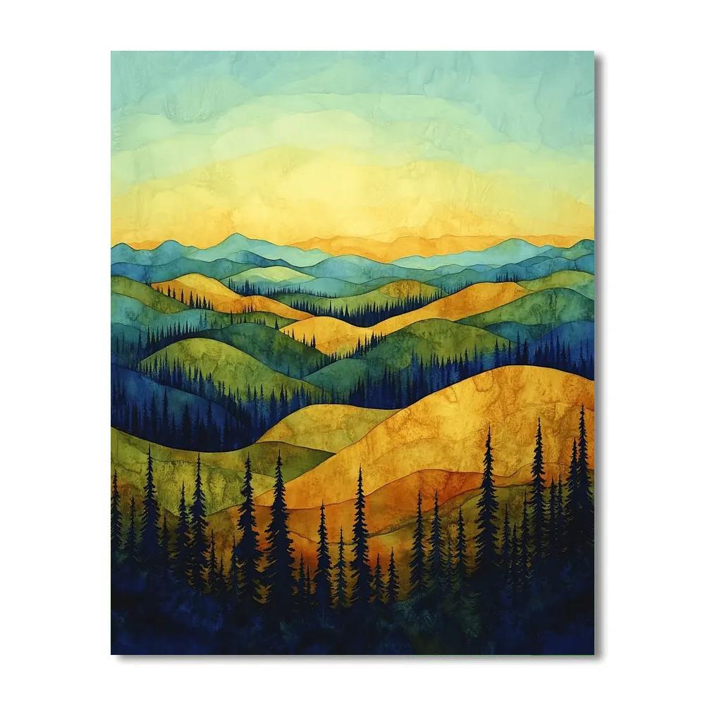 Franklin Carmichael Inspired Golden Ochre Hillside Glow paint by numbers