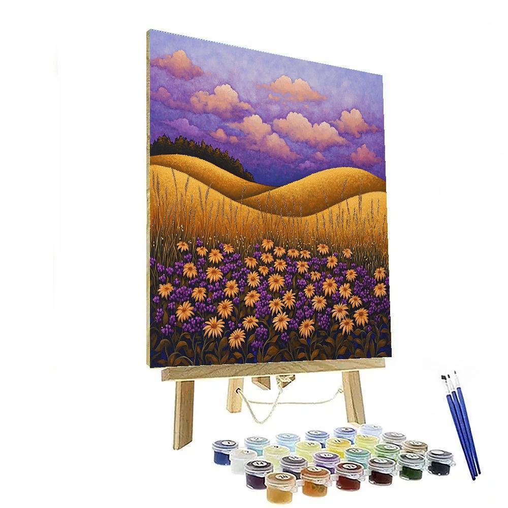 J. E. H. MacDonald Inspired Meadow With Wildflowers And Decorative Sky paint by color