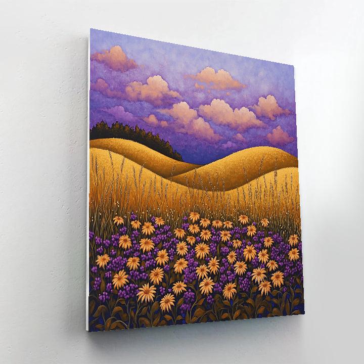 J. E. H. MacDonald Inspired Meadow With Wildflowers And Decorative Sky paint by color