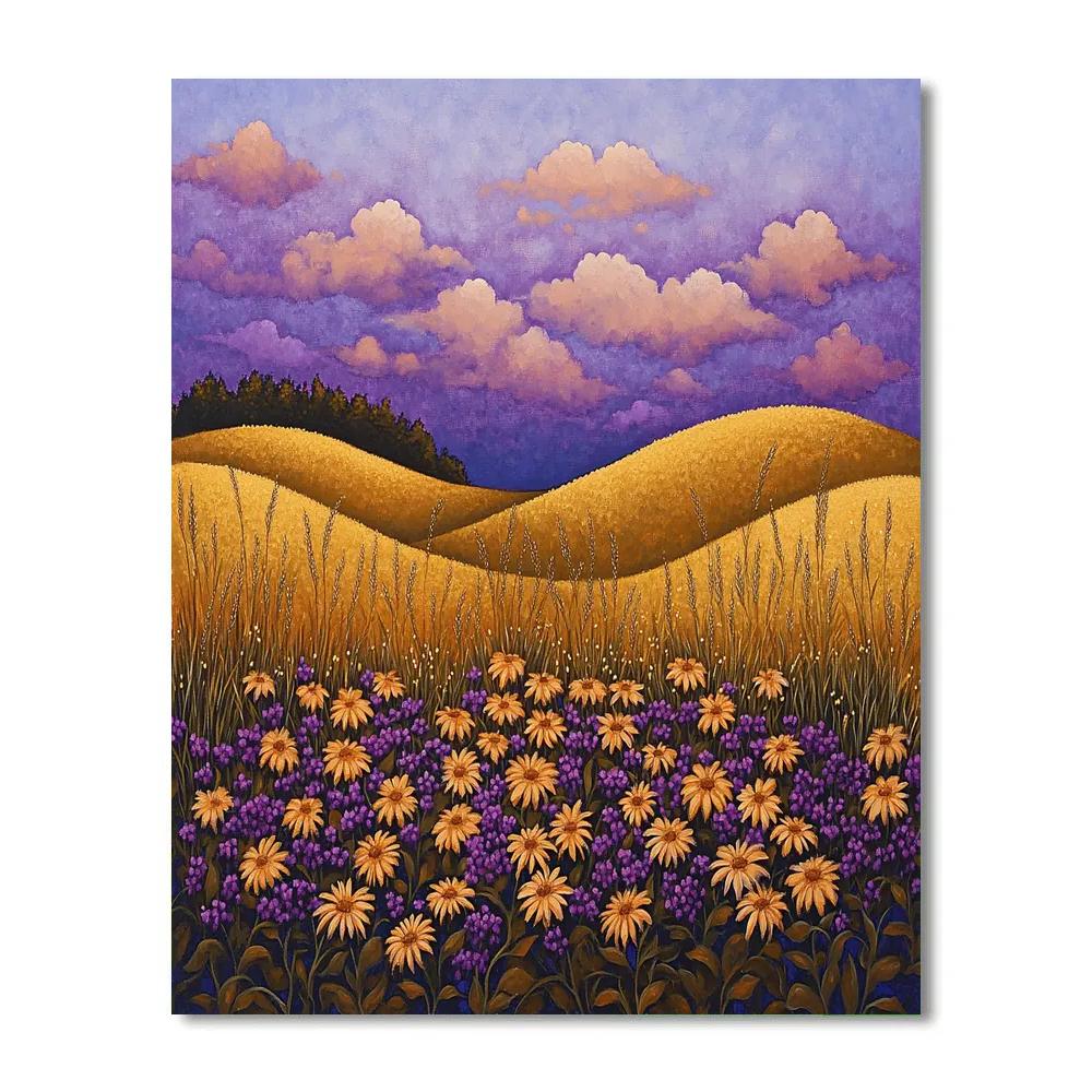 J. E. H. MacDonald Inspired Meadow With Wildflowers And Decorative Sky paint by color