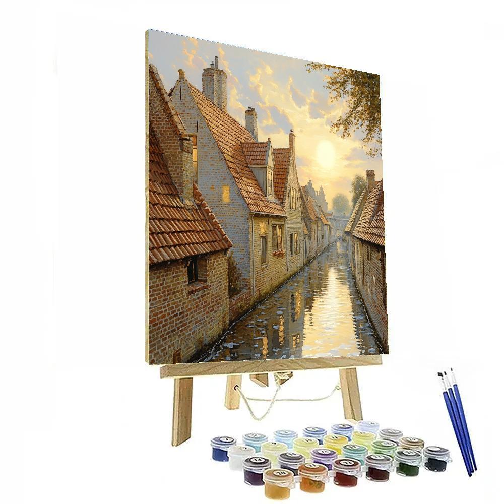 Johannes Vermeer Inspired Golden Canal Reflection Study painting number kit