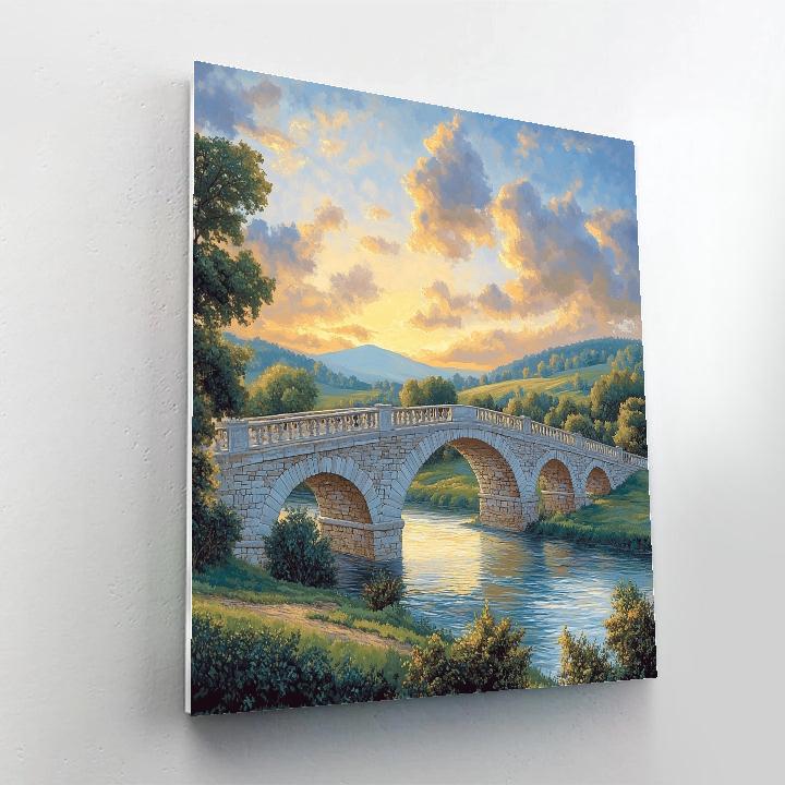 Raphael Inspired Tranquil Renaissance Landscape With Arched Bridge Number painting
