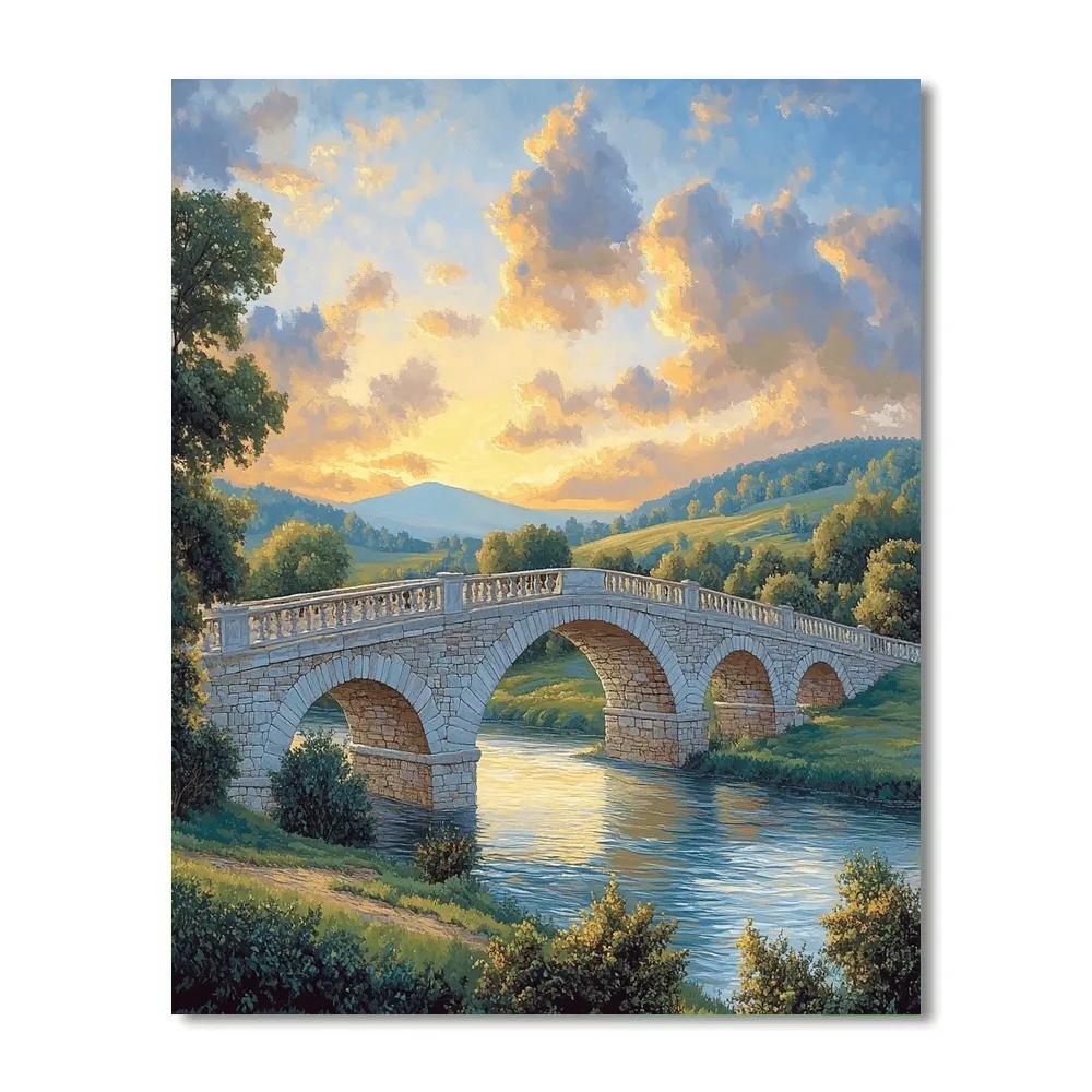 Raphael Inspired Tranquil Renaissance Landscape With Arched Bridge Number painting