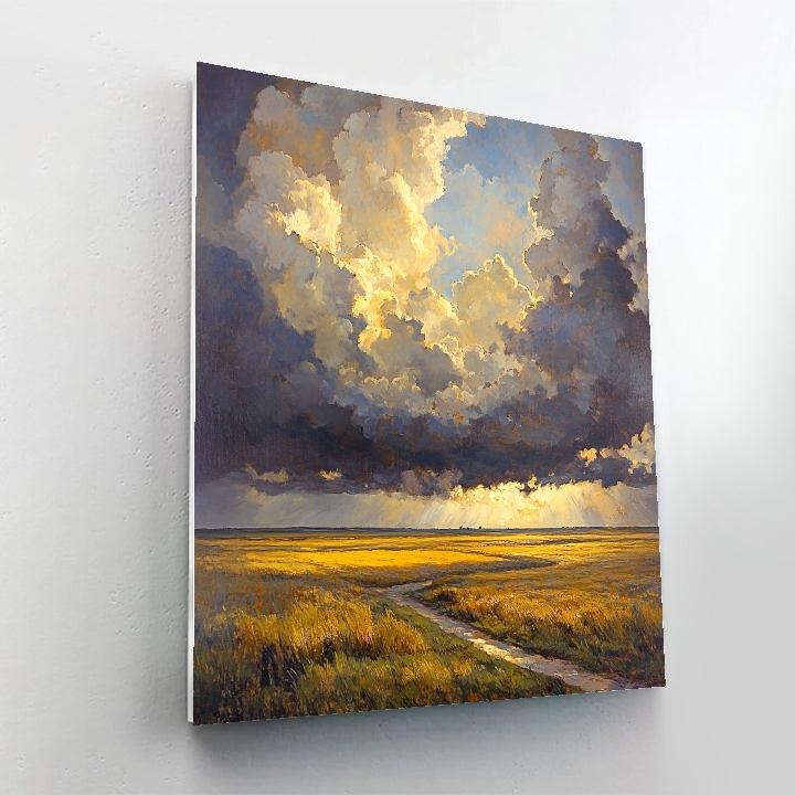 Rembrandt Inspired Stormy Skies Over Rustic Fields DIY paint by numbers
