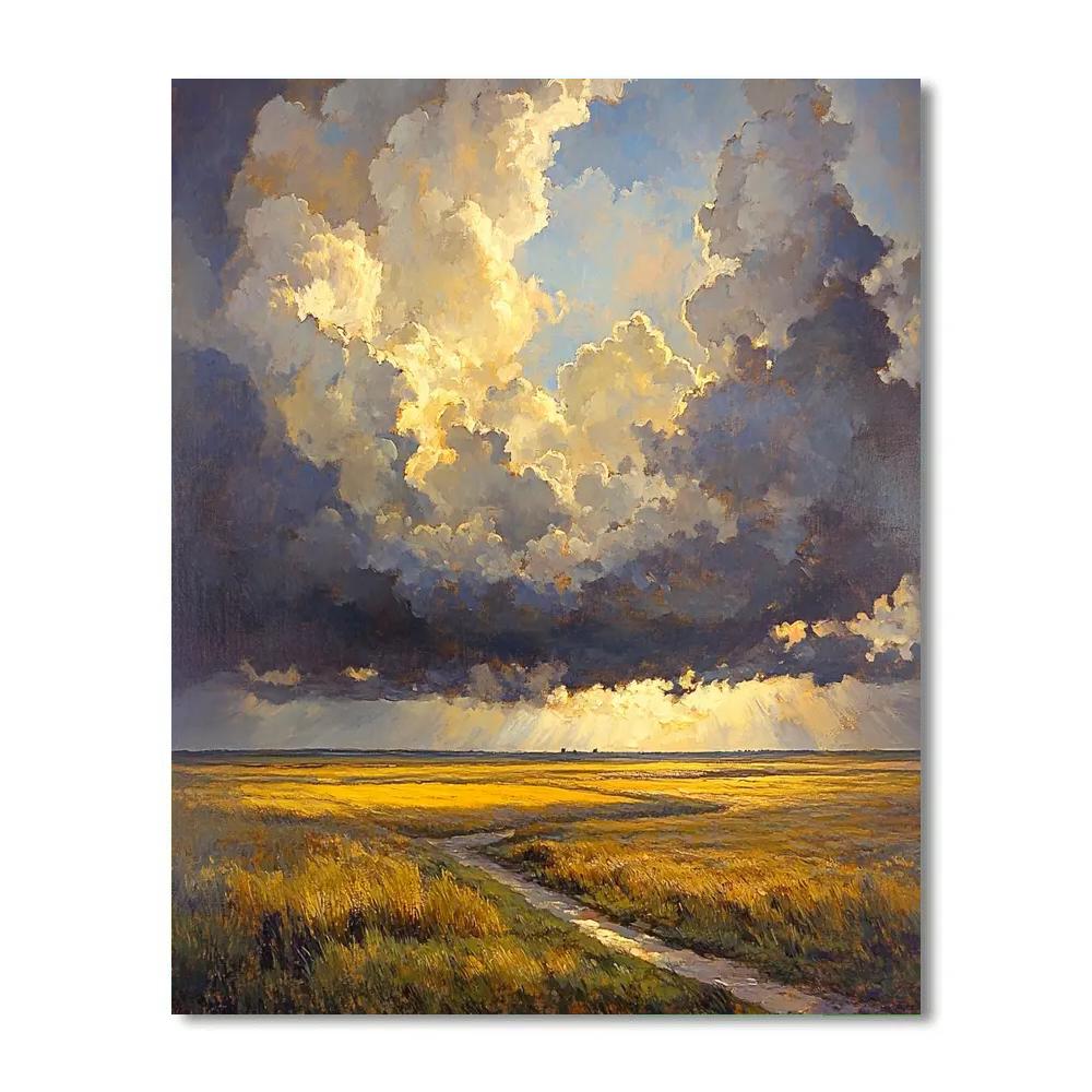 Rembrandt Inspired Stormy Skies Over Rustic Fields DIY paint by numbers