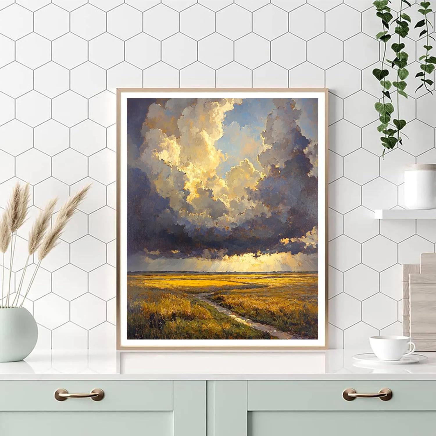 Rembrandt Inspired Stormy Skies Over Rustic Fields DIY paint by numbers